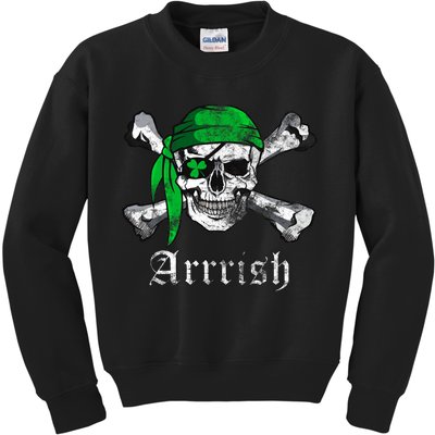 Arrrish Irish Pirate Skull Clover Kids Sweatshirt