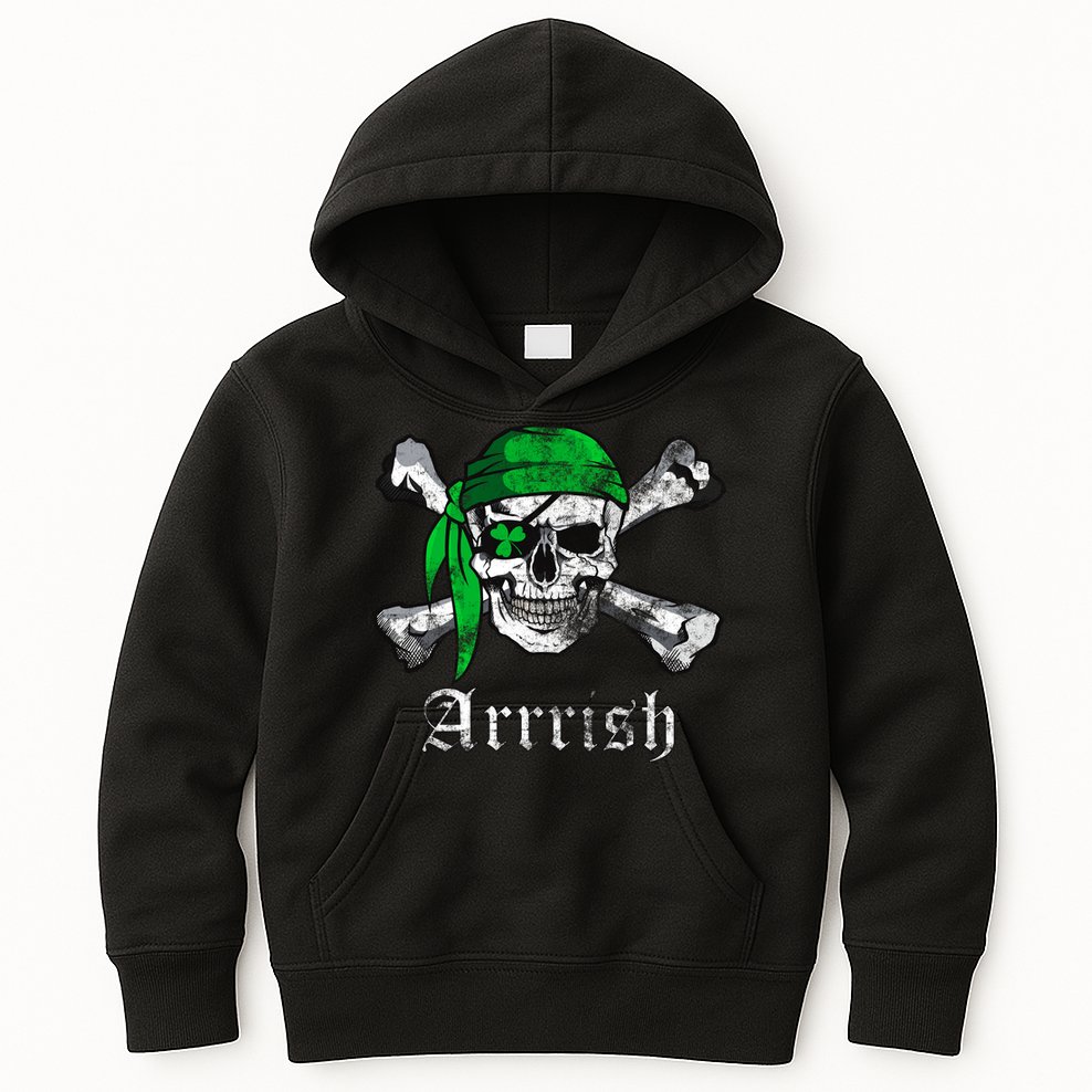 Arrrish Irish Pirate Skull Clover Kids Hoodie