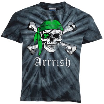 Arrrish Irish Pirate Skull Clover Kids Tie-Dye T-Shirt