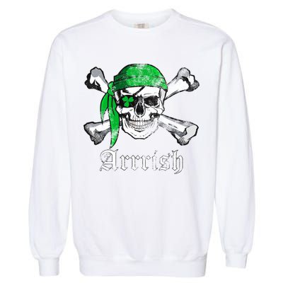 Arrrish Irish Pirate Skull Clover Garment-Dyed Sweatshirt