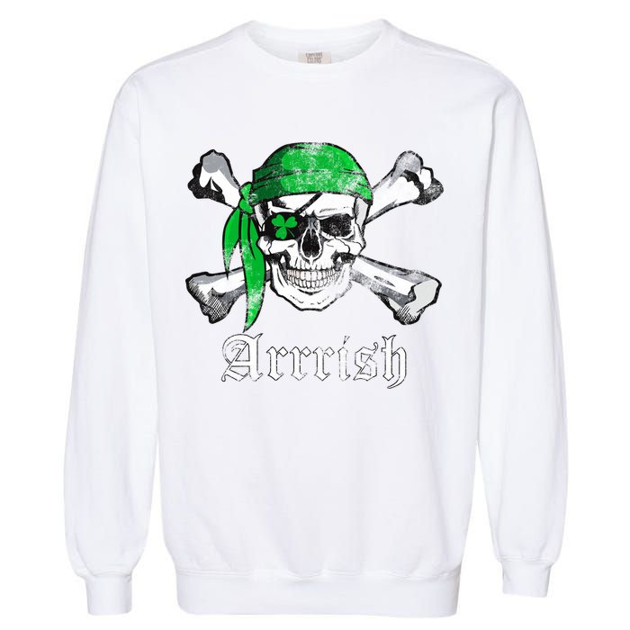 Arrrish Irish Pirate Skull Clover Garment-Dyed Sweatshirt