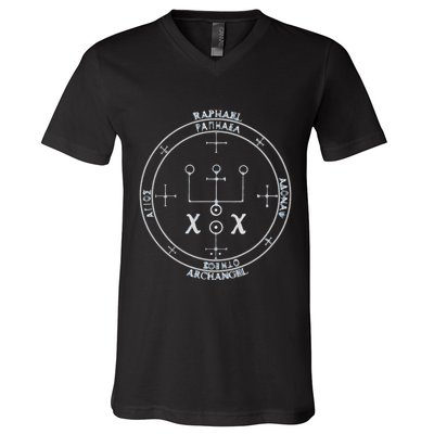Archangel Raphael Sigil Seal By Mortal V-Neck T-Shirt
