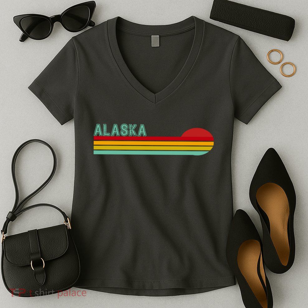Alaska Retro Sunset Women's V-Neck T-Shirt