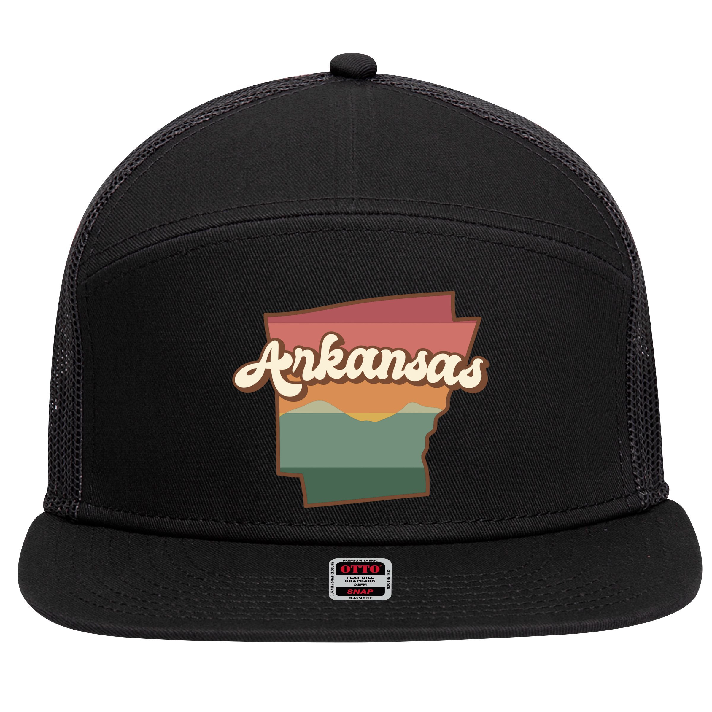 Arkansas Retro Sunset 7 Panel Mesh Trucker Snapback Hat