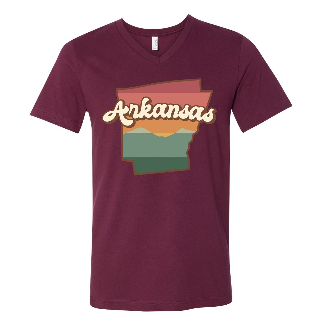 Arkansas Retro Sunset V-Neck T-Shirt