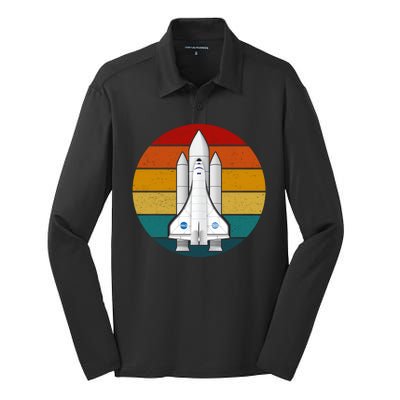 Astronaut Retro Space Sunset Silk Touch Performance Long Sleeve Polo