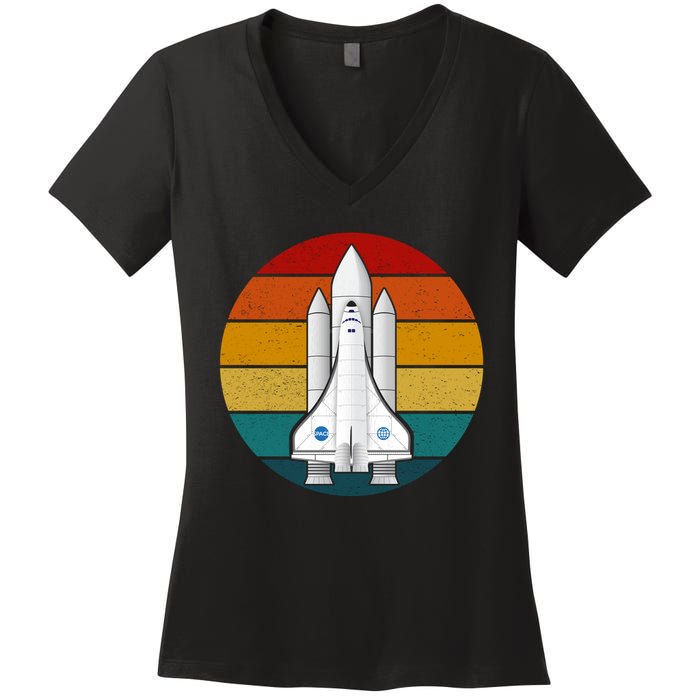 Astronaut Retro Space Sunset Women's V-Neck T-Shirt