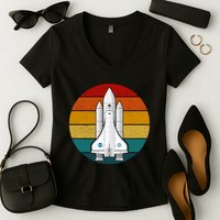 Astronaut Retro Space Sunset Women's V-Neck T-Shirt