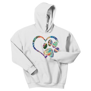 Animal Rescue Shirts Dog Paw Print Tie Dye Rainbow Dog Love Kids Hoodie