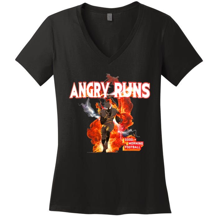 Angry Runs Shirt Angry Runs Good Morning Football Women's V-Neck T-Shirt