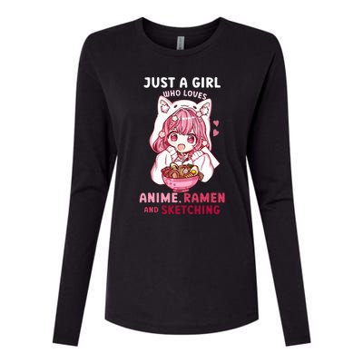 Anime Ramen Sketching Just A Girl Who Loves Anime Sketching Womens Cotton Relaxed Long Sleeve T-Shirt