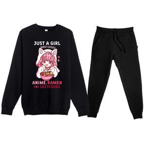 Anime Ramen Sketching Just A Girl Who Loves Anime Sketching Premium Crewneck Sweatsuit Set