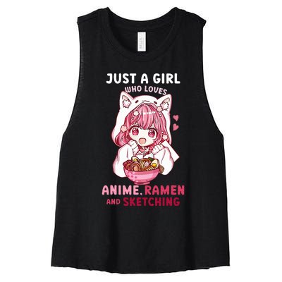 Anime Ramen Sketching Just A Girl Who Loves Anime Sketching Women's Racerback Cropped Tank