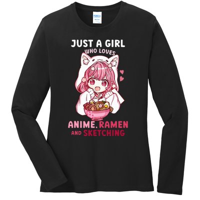 Anime Ramen Sketching Just A Girl Who Loves Anime Sketching Ladies Long Sleeve Shirt