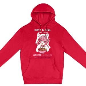 Anime Ramen Sketching Just A Girl Who Loves Anime Sketching Premium Pullover Hoodie