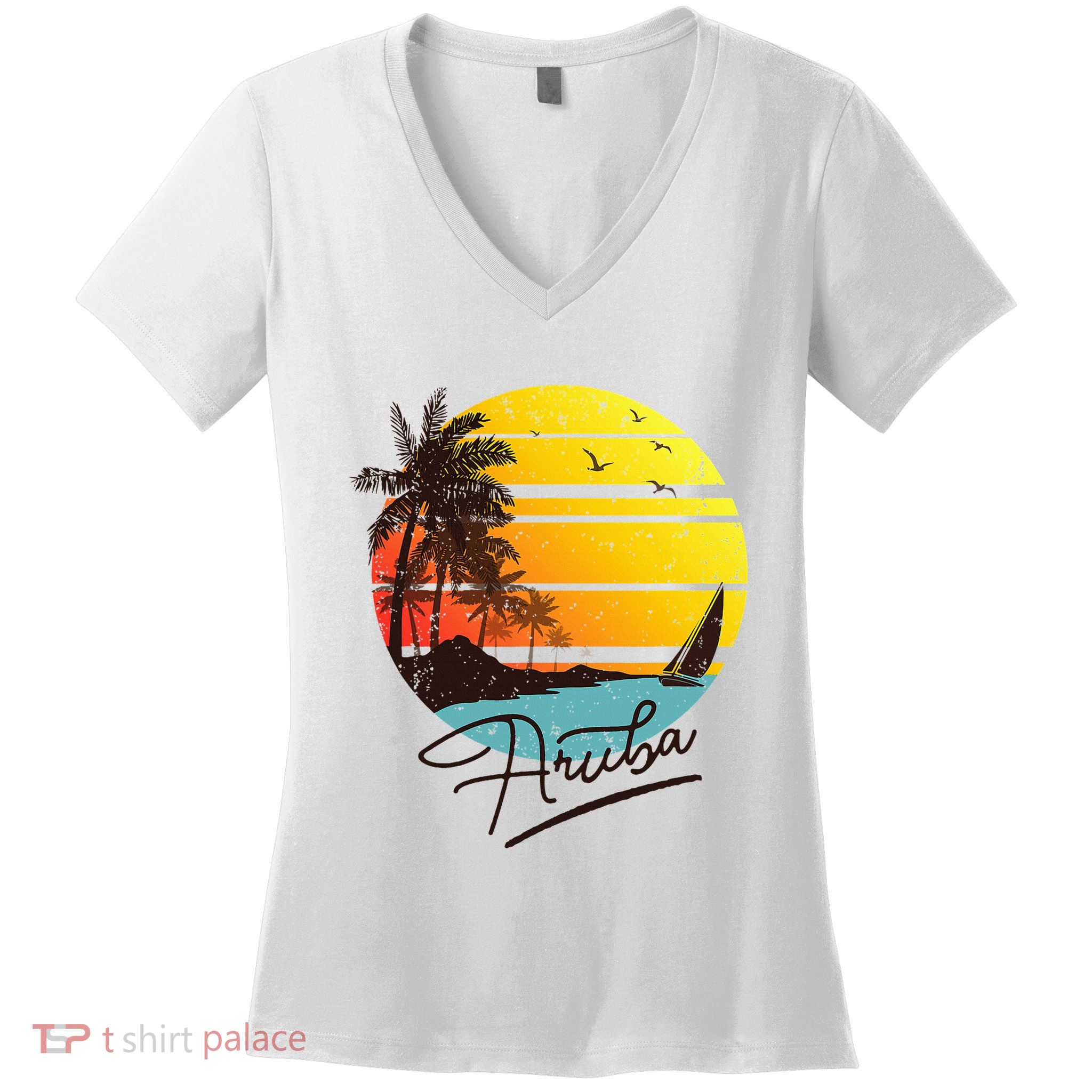 Aruba Retro Summer Tropical Beach Women's V-Neck T-Shirt