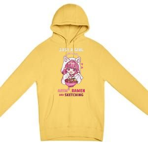 Anime Ramen Sketching Just A Girl Who Loves Anime Sketching Gift Premium Pullover Hoodie