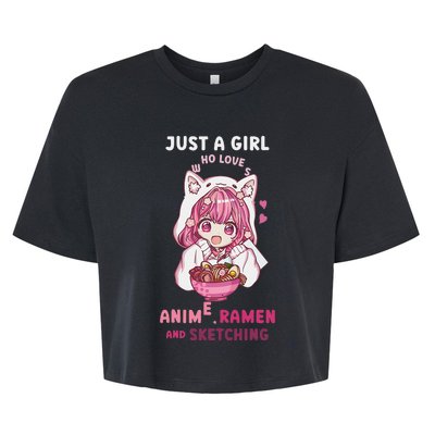 Anime Ramen Sketching Just A Girl Who Loves Anime Sketching Gift Bella+Canvas Jersey Crop Tee