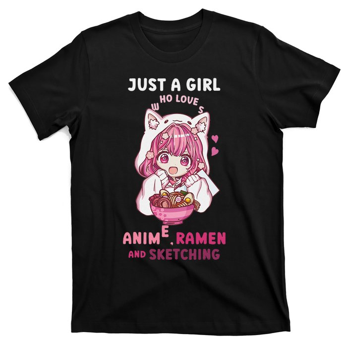 Anime Ramen Sketching Just A Girl Who Loves Anime Sketching Gift T-Shirt