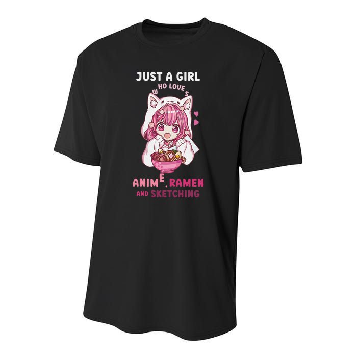 Anime Ramen Sketching Just A Girl Who Loves Anime Sketching Gift Youth Performance Sprint T-Shirt