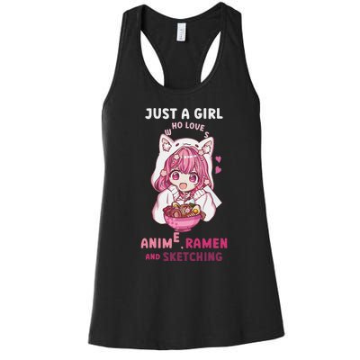 Anime Ramen Sketching Just A Girl Who Loves Anime Sketching Gift Women's Racerback Tank