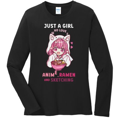 Anime Ramen Sketching Just A Girl Who Loves Anime Sketching Gift Ladies Long Sleeve Shirt