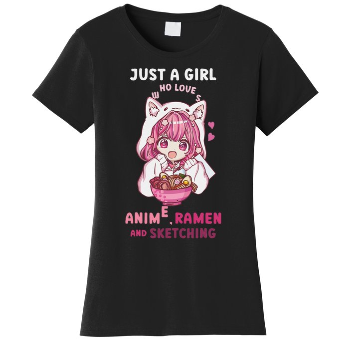 Anime Ramen Sketching Just A Girl Who Loves Anime Sketching Gift Women's T-Shirt