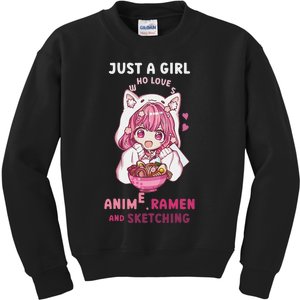 Anime Ramen Sketching Just A Girl Who Loves Anime Sketching Gift Kids Sweatshirt