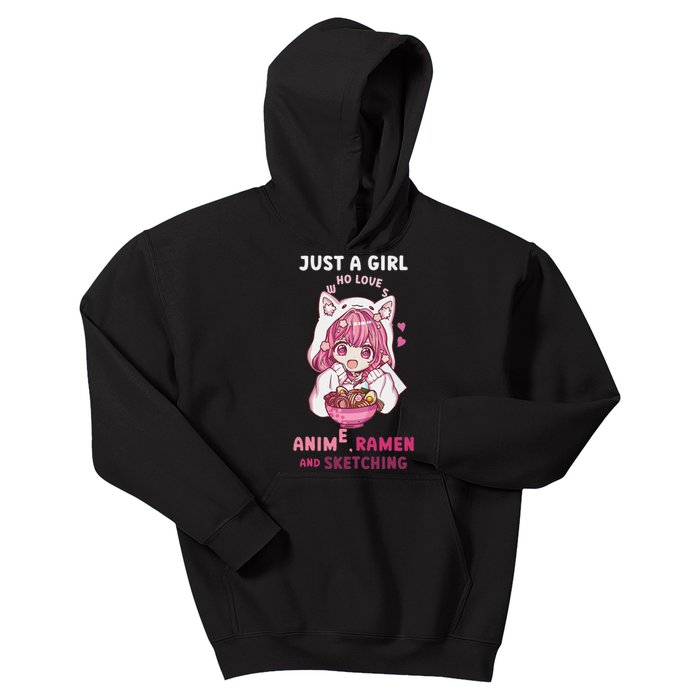 Anime Ramen Sketching Just A Girl Who Loves Anime Sketching Gift Kids Hoodie