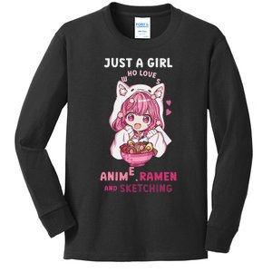 Anime Ramen Sketching Just A Girl Who Loves Anime Sketching Gift Kids Long Sleeve Shirt