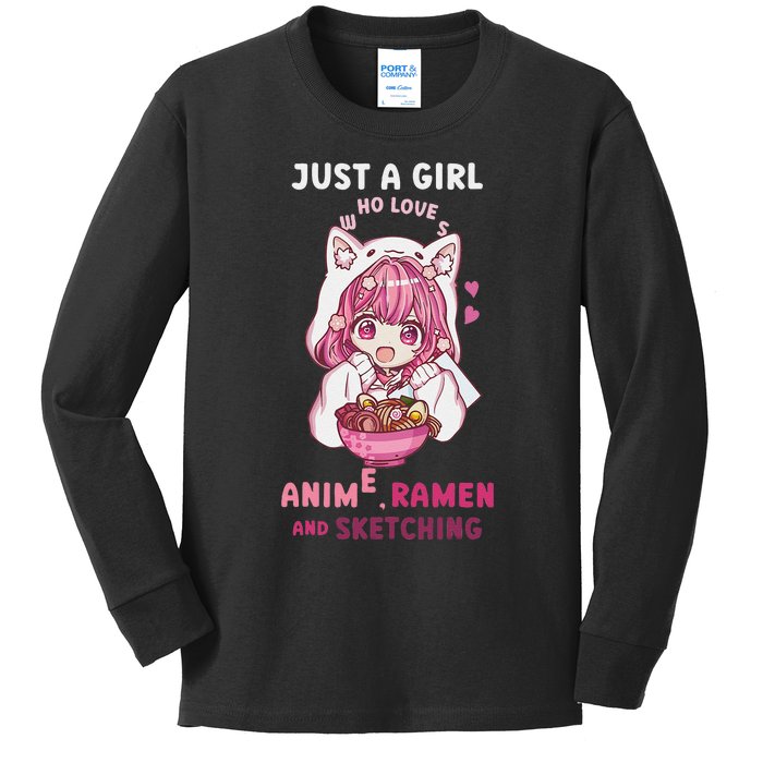 Anime Ramen Sketching Just A Girl Who Loves Anime Sketching Gift Kids Long Sleeve Shirt