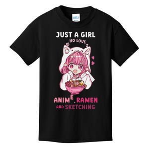 Anime Ramen Sketching Just A Girl Who Loves Anime Sketching Gift Kids T-Shirt