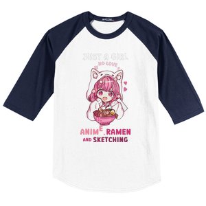 Anime Ramen Sketching Just A Girl Who Loves Anime Sketching Gift Baseball Sleeve Shirt