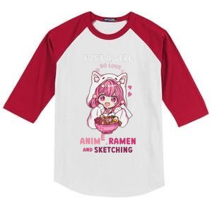 Anime Ramen Sketching Just A Girl Who Loves Anime Sketching Gift Kids Colorblock Raglan Jersey