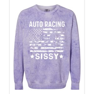 Auto Racing Sissy Sister Usa Flag 4th Of July Gift Colorblast Crewneck Sweatshirt