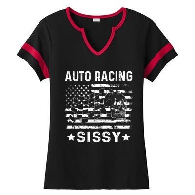 Auto Racing Sissy Sister Usa Flag 4th Of July Gift Ladies Halftime Notch Neck Tee