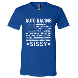 Auto Racing Sissy Sister Usa Flag 4th Of July Gift V-Neck T-Shirt