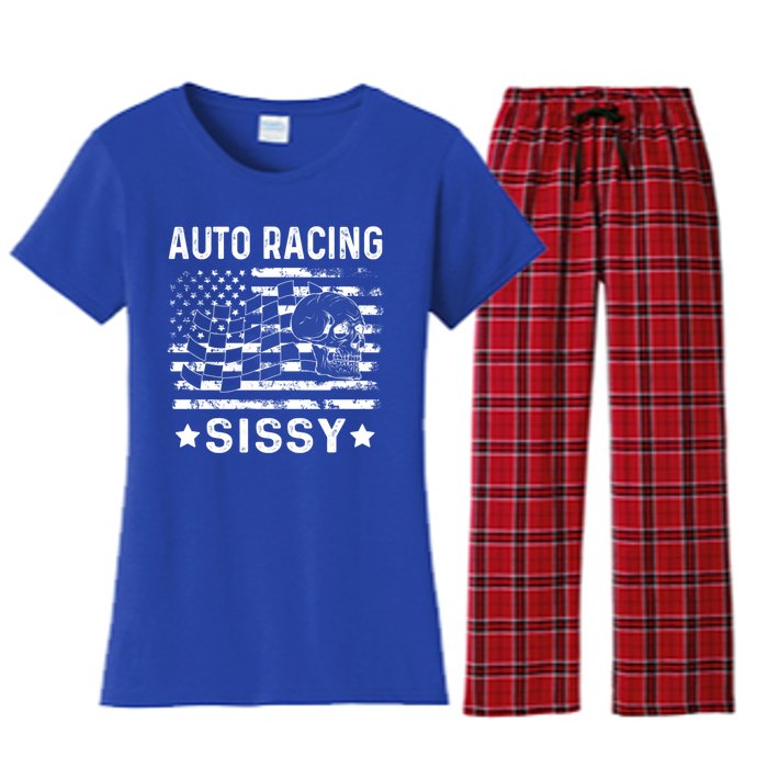 Auto Racing Sissy Sister Usa Flag 4th Of July Gift Women's Flannel Pajama Set