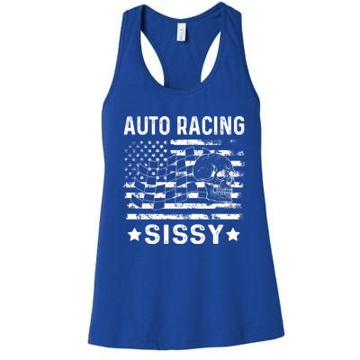 Auto Racing Sissy Sister Usa Flag 4th Of July Gift Women's Racerback Tank