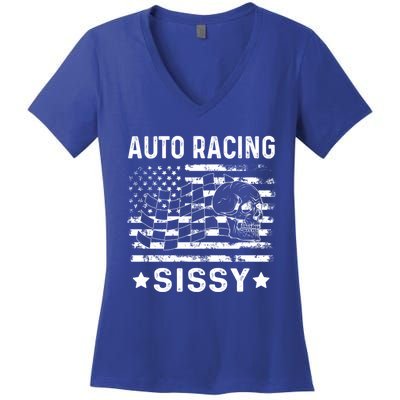 Auto Racing Sissy Sister Usa Flag 4th Of July Gift Women's V-Neck T-Shirt