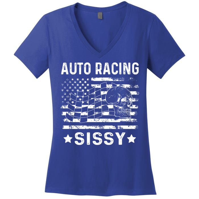 Auto Racing Sissy Sister Usa Flag 4th Of July Gift Women's V-Neck T-Shirt