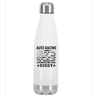 Auto Racing Sissy Sister Usa Flag 4th Of July Gift Stainless Steel Insulated Water Bottle