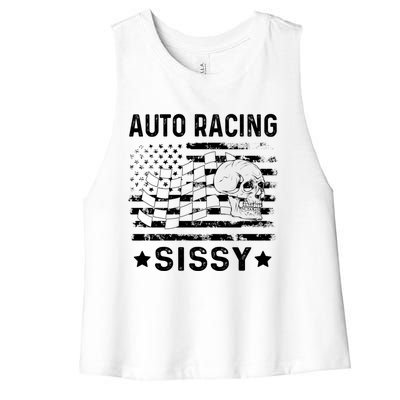 Auto Racing Sissy Sister Usa Flag 4th Of July Gift Women's Racerback Cropped Tank