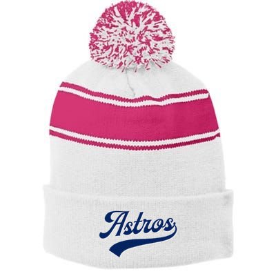 A.S.T.R.O.S. Retro Style 70s 80s First Name Stripe Pom Pom Beanie