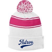 A.S.T.R.O.S. Retro Style 70s 80s First Name Stripe Pom Pom Beanie