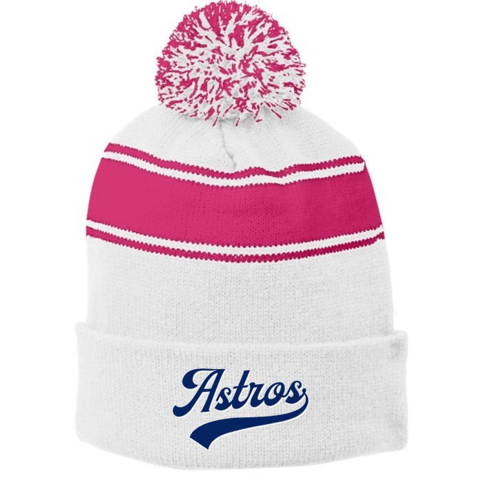 A.S.T.R.O.S. Retro Style 70s 80s First Name Stripe Pom Pom Beanie