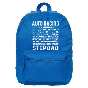 Auto Racing Stepdad Usa Flag 4th Of July Great Gift 16 in Basic Backpack