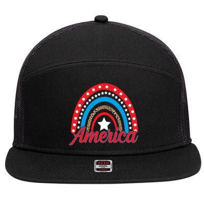 America Rainbow Star 4th Of July 7 Panel Mesh Trucker Snapback Hat