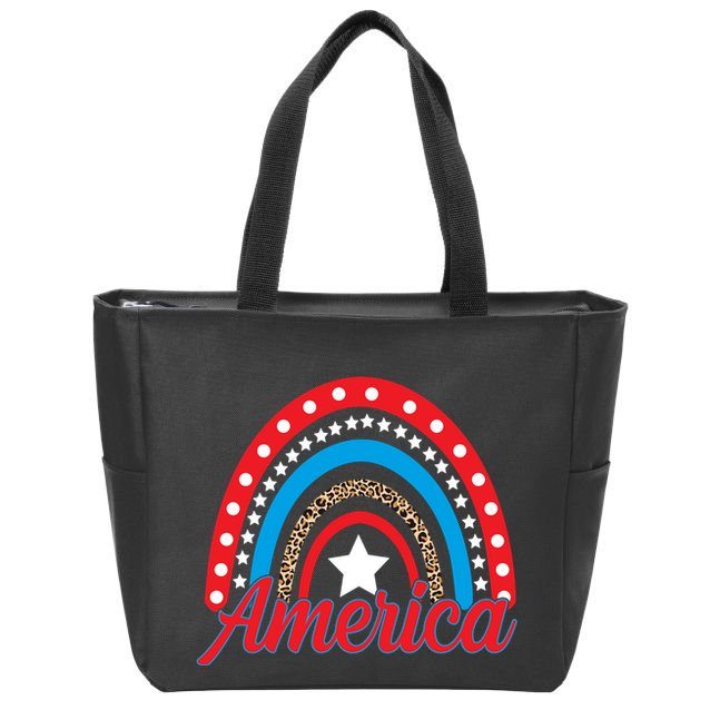 America Rainbow Star 4th Of July Zip Tote Bag