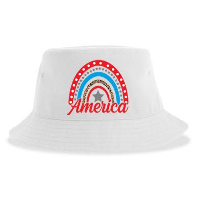 America Rainbow Star 4th Of July Sustainable Bucket Hat